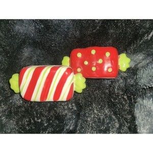 Vintage Red Ceramic Christmas Hard Candy Salt And Pepper Shakers